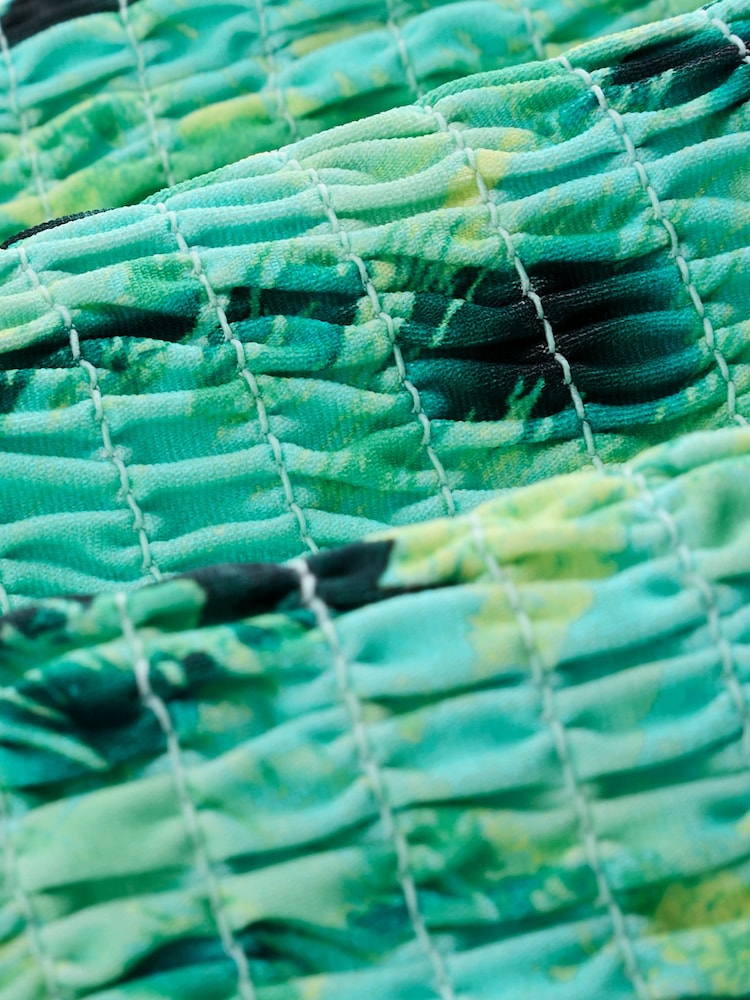 Aqua Green/Lime Animal Shirred Bandeau Bikini Top - Image 3 of 3