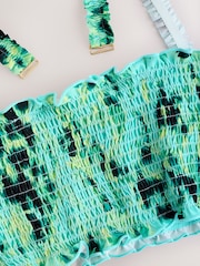 צבע ירוק אקווה/ליים עם הדפס חייתי - חזיית ביקיני בנדו עם כיווצים - תמונה 6 מתוך 7