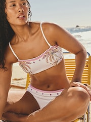 Cream/Pink Sequin Embellished Bandeau Bikini Top - Image 3 of 10