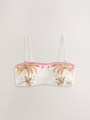 Cream/Pink Sequin Embellished Bandeau Bikini Top - Image 7 of 10