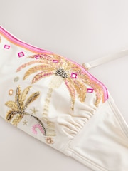 Cream/Pink Sequin Embellished Bandeau Bikini Top - Image 8 of 10