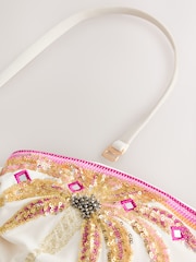 Cream/Pink Sequin Embellished Bandeau Bikini Top - Image 9 of 10