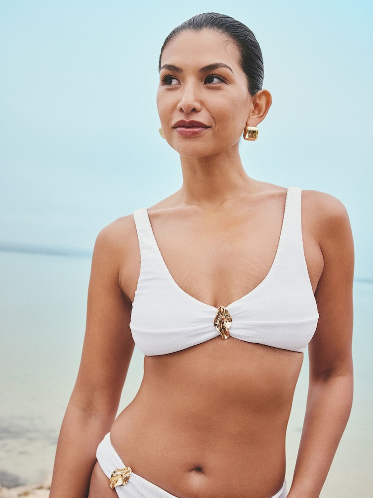 White Rib Hardware Crop Bikini Top - Image 1 of 4 White Rib Hardware Crop Bikini Top - Image 1 of 4