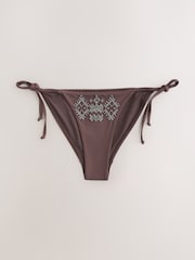 Chocolate Brown Tie Side Beaded Embellished Tie Side Bikini Bottoms - Image 7 of 7