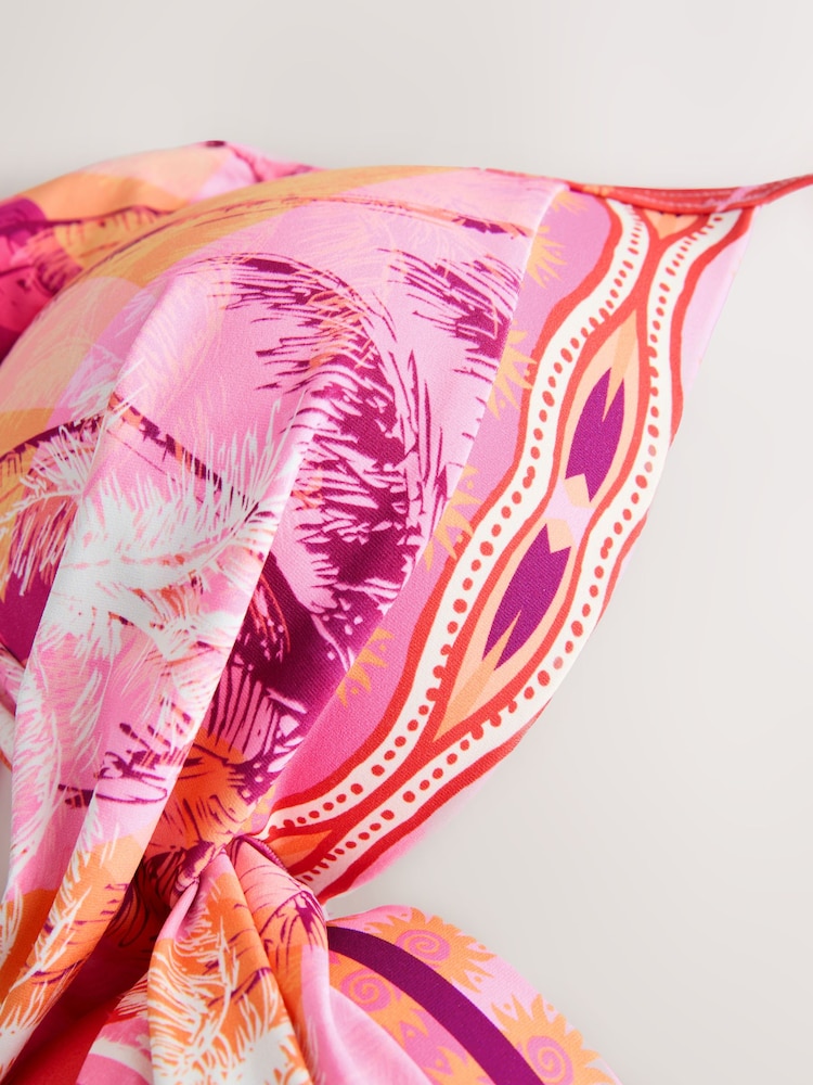 Pink/Orange Palm Padded Wired Plunge Bikini Top - Image 4 of 4