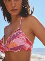 Pink/Orange Palm Padded Wired Plunge Bikini Top - Image 5 of 9