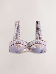 Cremefarvet/Blå Paisley - Bandeau Bikini top med tråd - Billede 7 af 10