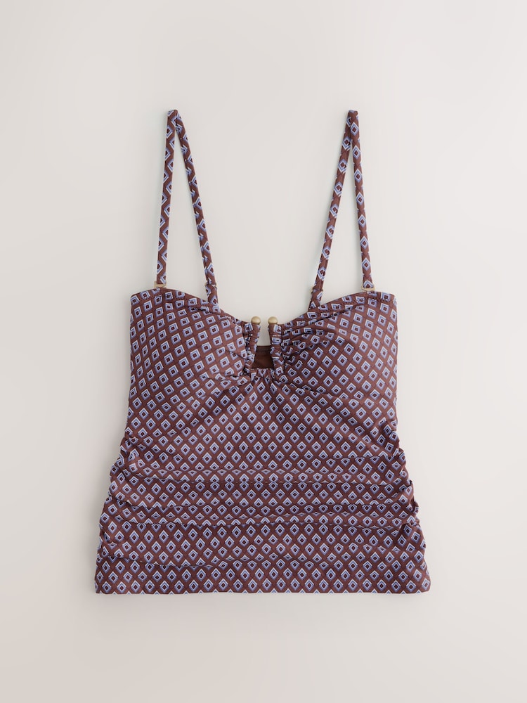 Schokoladenbraun Geometrisch - Trägerloses Tankini-Top - Bild 1 von 3