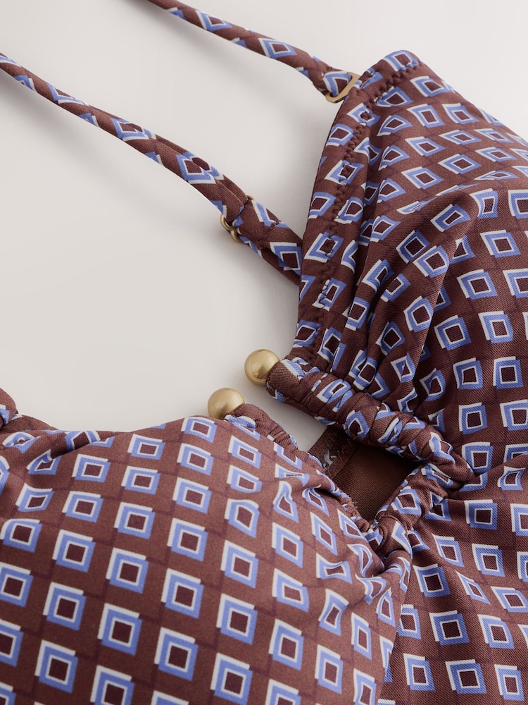 Schokoladenbraun Geometrisch - Trägerloses Tankini-Top - Bild 2 von 3