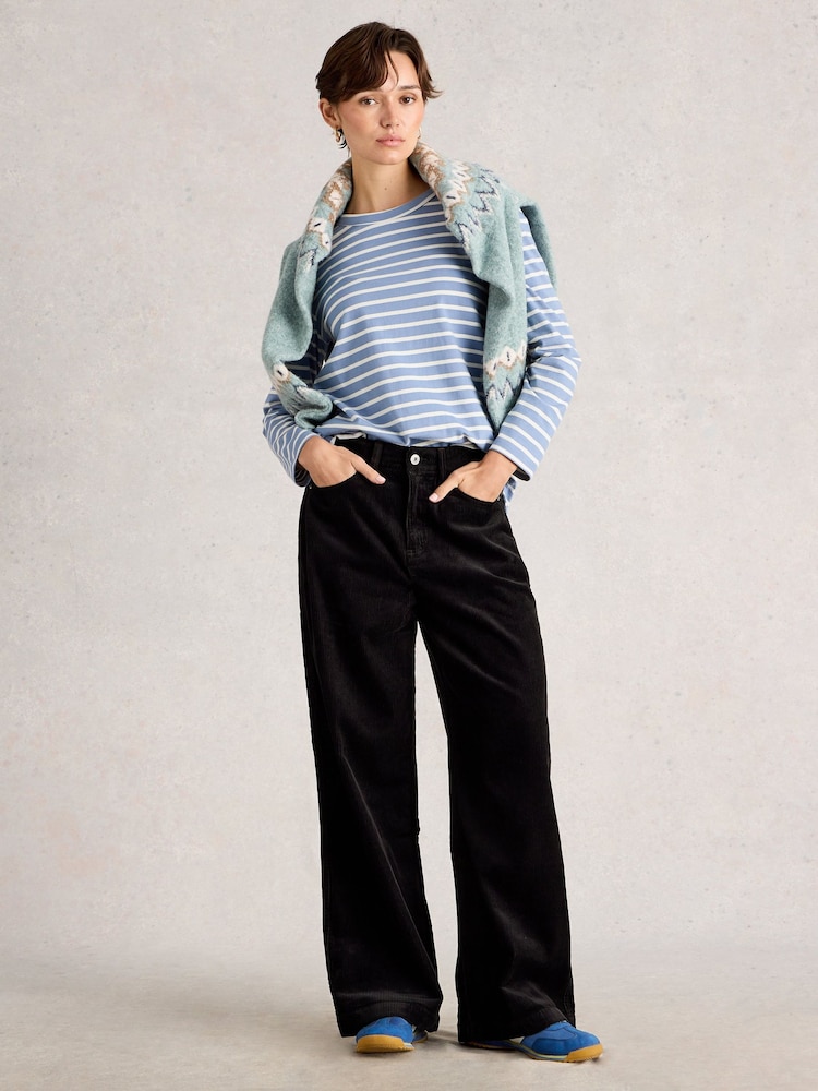 White Stuff Black Ayla Cord Wide Leg Trousers - Image 1 of 6