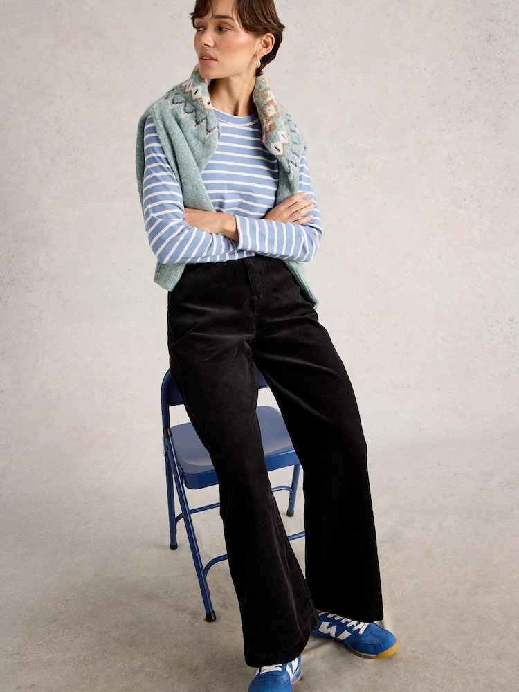 White Stuff Black Ayla Cord Wide Leg Trousers - Image 2 of 6