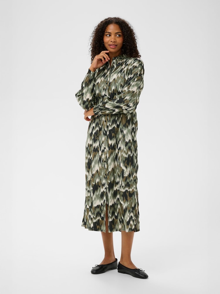 Kaffe Green KAkia Long Sleeve Shirt Dress - Image 1 of 5