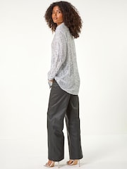 Plateado metalizado - Roman Sequin Button Through Stretch Shirt - Imagen 3 de 5
