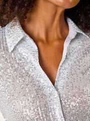 Plateado metalizado - Roman Sequin Button Through Stretch Shirt - Imagen 5 de 5