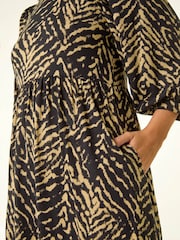 Roman Black Abstract Puff Sleeve Midi Dress - Image 5 of 5