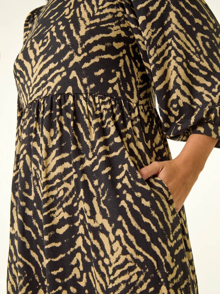Roman Black Abstract Puff Sleeve Midi Dress - Image 5 of 5 Roman Black Abstract Puff Sleeve Midi Dress - Image 5 of 5