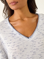 Roman Blue Contrast Stitch V-Neck Tunic Top - Image 6 of 6