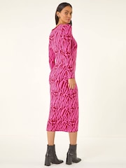 Roman Pink Animal Print Knit Bodycon Dress - Image 3 of 5