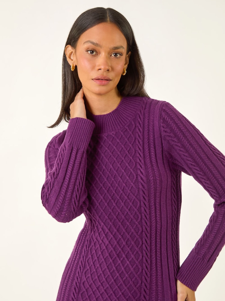 Roman Purple Cable Knit Midi Jumper Dress - Image 1 of 5 Roman Purple Cable Knit Midi Jumper Dress - Image 1 of 5