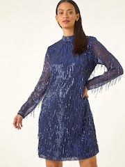 Roman Blue All Over Fringe Shift Dress - Image 4 of 5