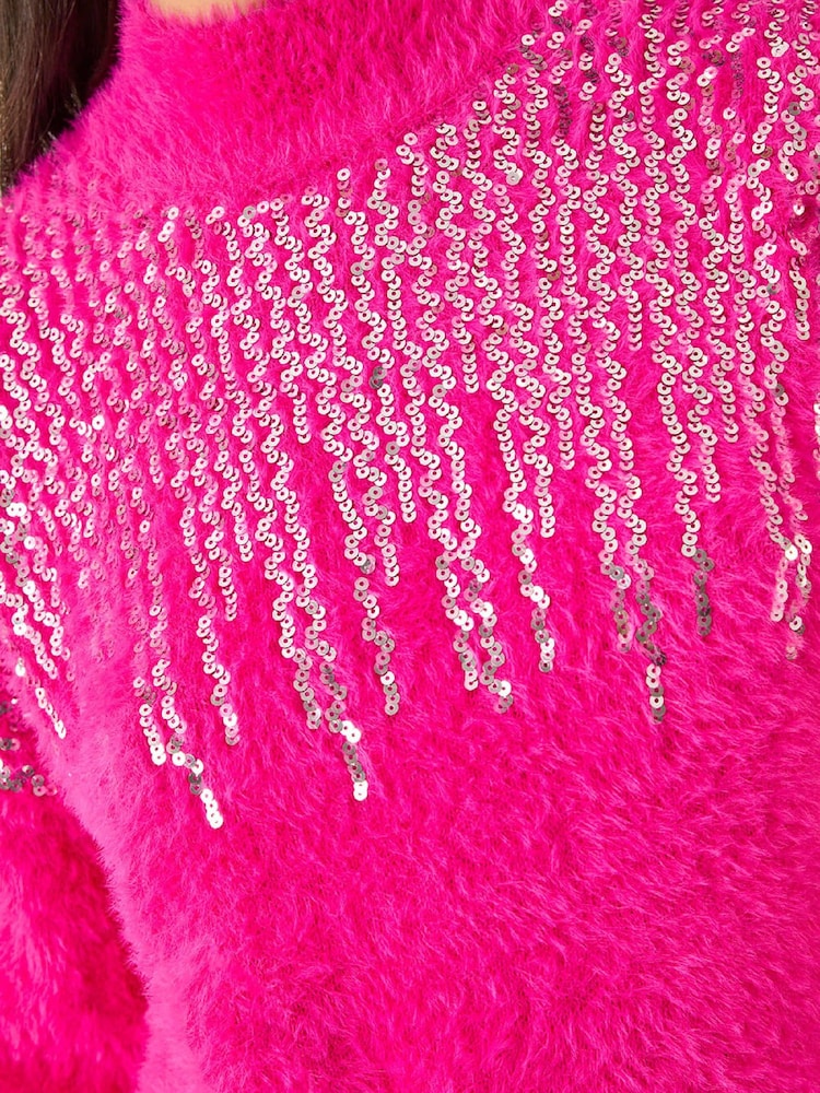 Roman Pink Sequin Embellished Fluffy Knit Jumper - Image 5 of 5 Roman Pink Sequin Embellished Fluffy Knit Jumper - Image 5 of 5