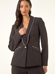 Roman Black Diamante Single Breasted Blazer - Image 4 of 5