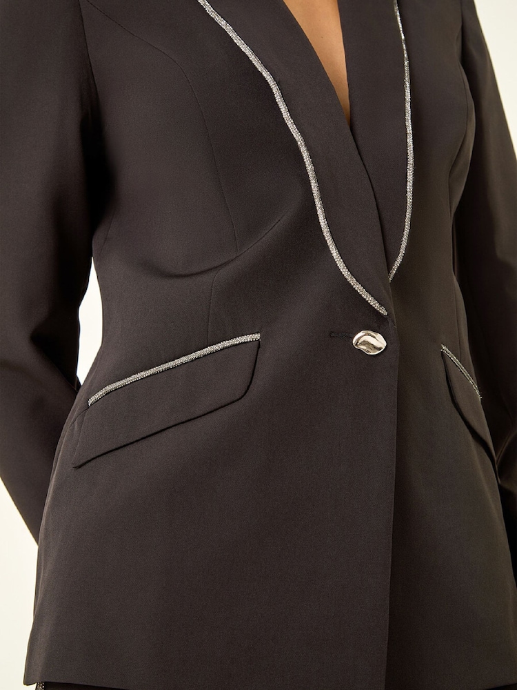 Roman Black Diamante Single Breasted Blazer - Image 5 of 5 Roman Black Diamante Single Breasted Blazer - Image 5 of 5