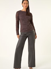 Roman Brown Baroque Lace Stretch Blouse - Image 2 of 5