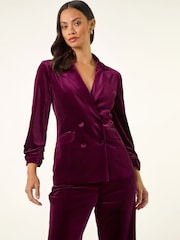 Roman Red Double Breasted Velvet Blazer - Image 4 of 5