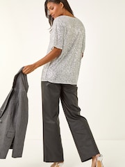 Plateado - Roman Sequin Embellished V-Neck Tunic Top - Imagen 3 de 5