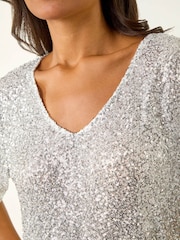 Plateado - Roman Sequin Embellished V-Neck Tunic Top - Imagen 5 de 5