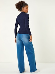 Roman Blue Button Ribbed Jumper - Image 3 of 5
