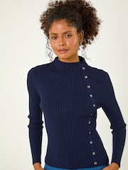 Roman Blue Button Ribbed Jumper - Image 4 of 5