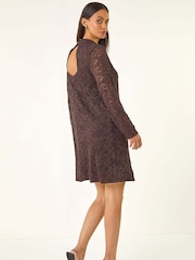 Roman Brown Baroque Lace Shift Dress - Image 3 of 5