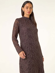 Roman Brown Baroque Lace Shift Dress - Image 4 of 5