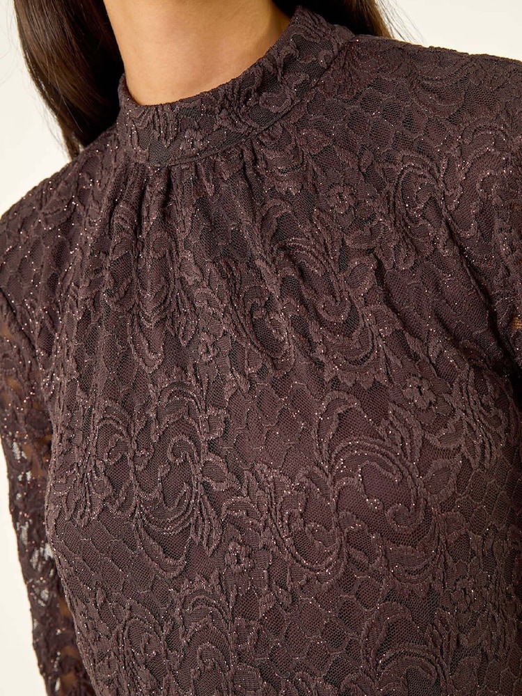 Roman Brown Baroque Lace Shift Dress - Image 5 of 5 Roman Brown Baroque Lace Shift Dress - Image 5 of 5
