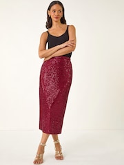 Roman Red Sequin Pencil Skirt - Image 1 of 5