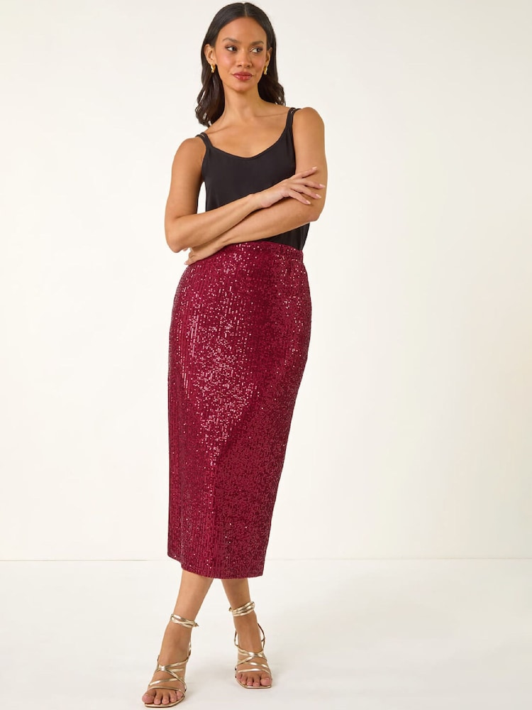 Roman Red Sequin Pencil Skirt - Image 1 of 5 Roman Red Sequin Pencil Skirt - Image 1 of 5