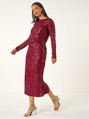 Roman Red Sequin Pencil Skirt - Image 2 of 5
