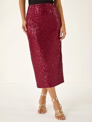 Roman Red Sequin Pencil Skirt - Image 4 of 5