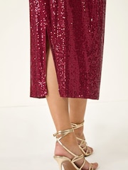 Roman Red Sequin Pencil Skirt - Image 5 of 5