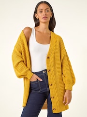 Roman Yellow Cable Knit Oversized Cardigan - Image 1 of 5