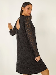 Roman Black Baroque Lace Shift Dress - Image 1 of 5