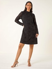 Roman Black Baroque Lace Shift Dress - Image 2 of 5
