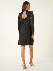 Roman Black Baroque Lace Shift Dress - Image 3 of 5