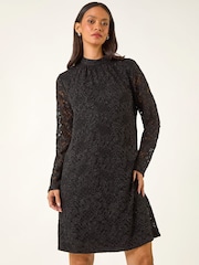 Roman Black Baroque Lace Shift Dress - Image 4 of 5
