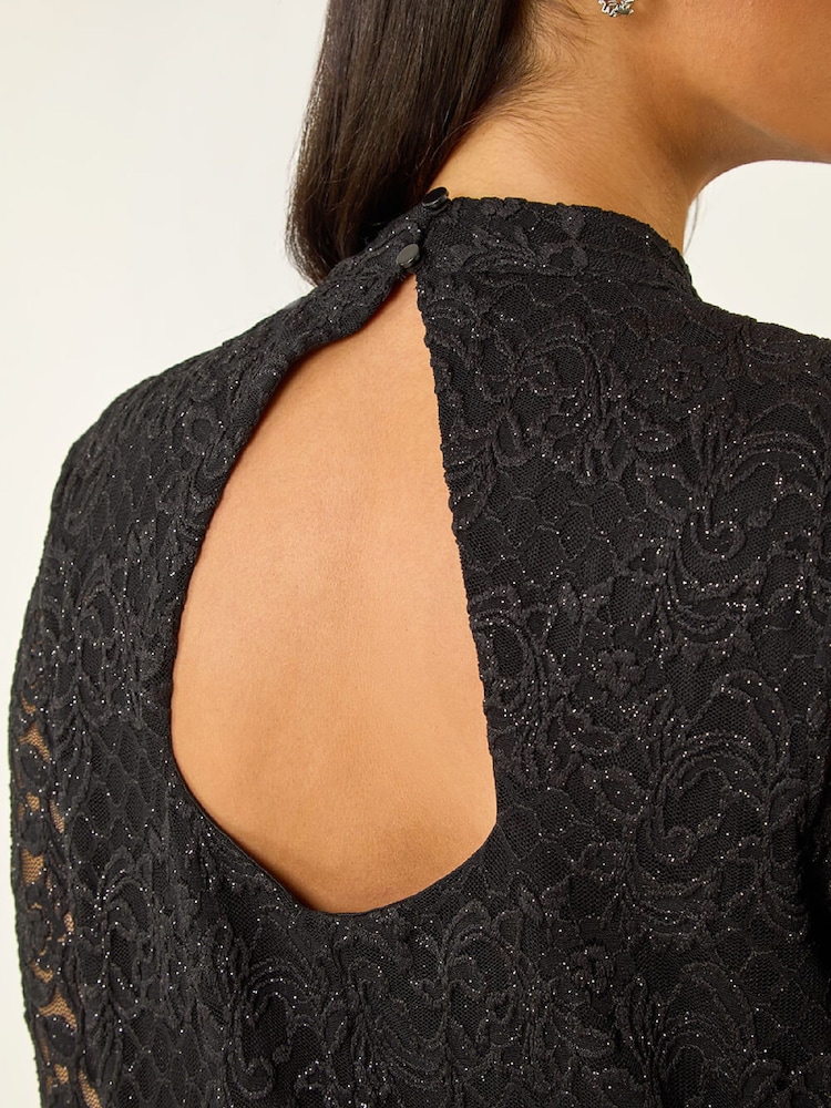 Roman Black Baroque Lace Shift Dress - Image 5 of 5 Roman Black Baroque Lace Shift Dress - Image 5 of 5