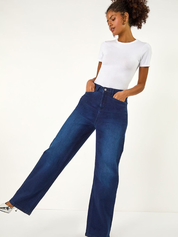 Roman Blue Denim Stretch Wide Leg Denim Trousers - Image 1 of 5 Roman Blue Denim Stretch Wide Leg Denim Trousers - Image 1 of 5