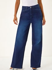Roman Blue Denim Stretch Wide Leg Denim Trousers - Image 4 of 5