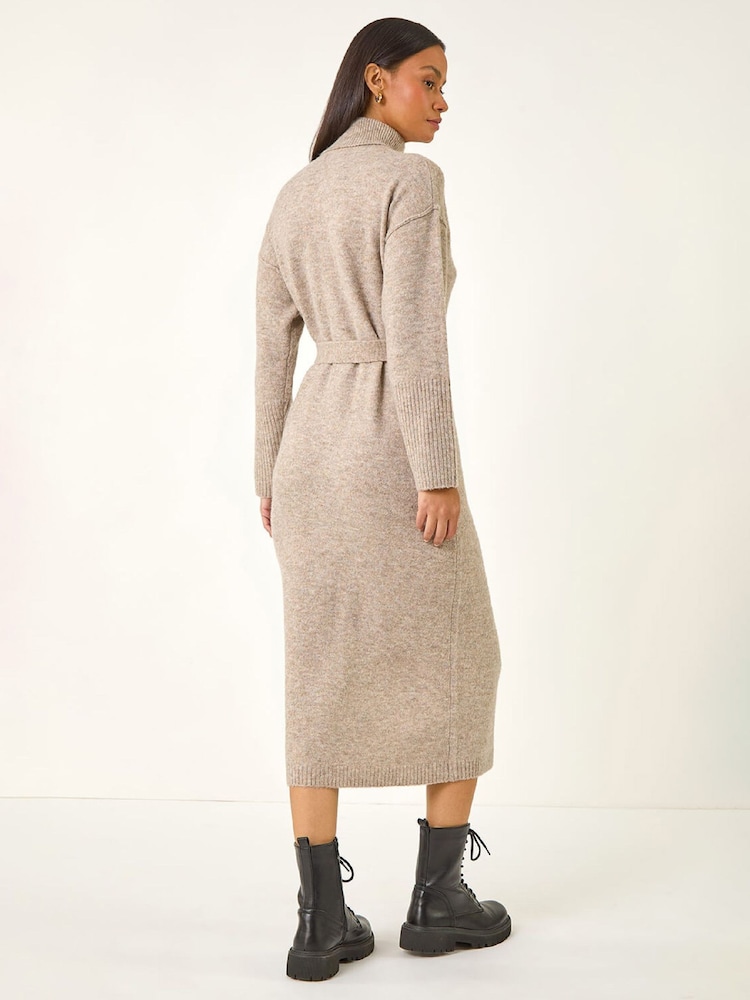 Roman Natural Belted Knit Midi Dress - Image 2 of 5 Roman Natural Belted Knit Midi Dress - Image 2 of 5